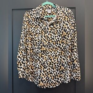 Chico’s Leopard Cheetah Animal Print Button-Up Blouse Top Size 2 - 12 / 14